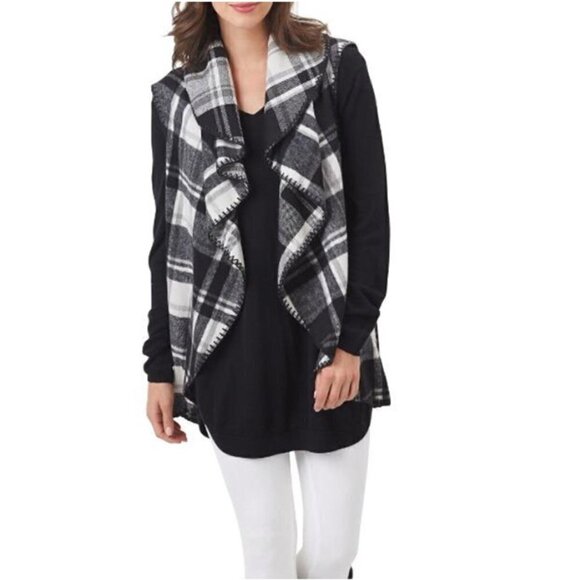 Mud Pie West Plaid Blanket Vest Black & Cream Wool Blend NWT One Size - Picture 1 of 9